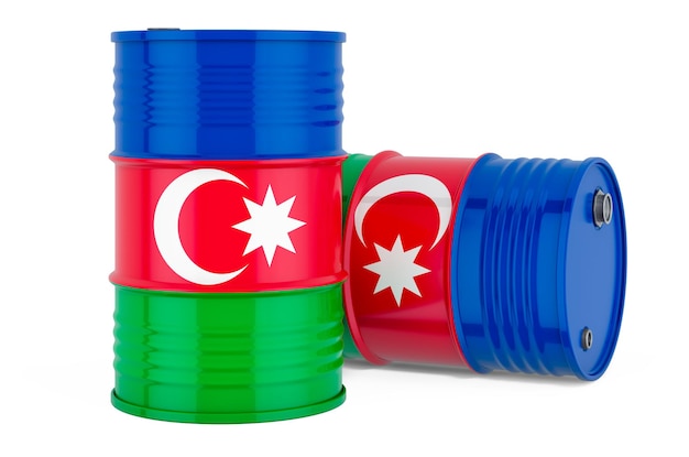 Steel drum barrel with Azerbaijani flag 3D rendering