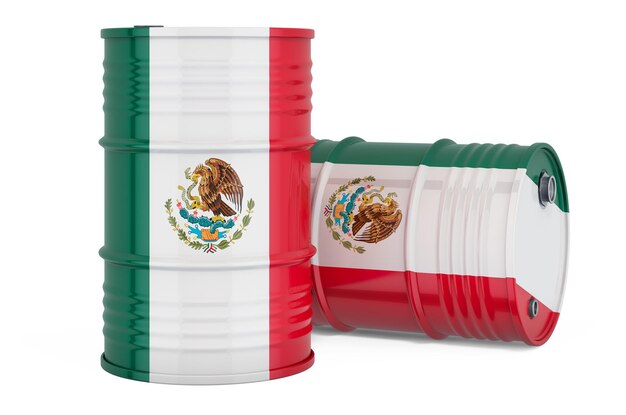 Steel drum barrel with Mexican flag 3D rendering isolated on white background