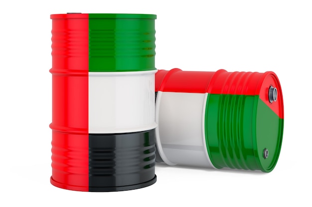 Photo steel drum barrel with the united arab emirates flag 3d rendering