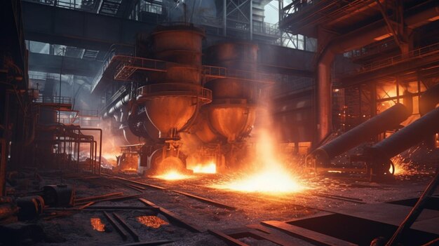 Premium AI Image | A steel factory with a smoke coming out of it