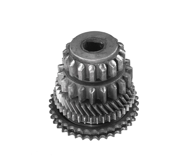 steel gear machine ,Gearbox part isolated on white background