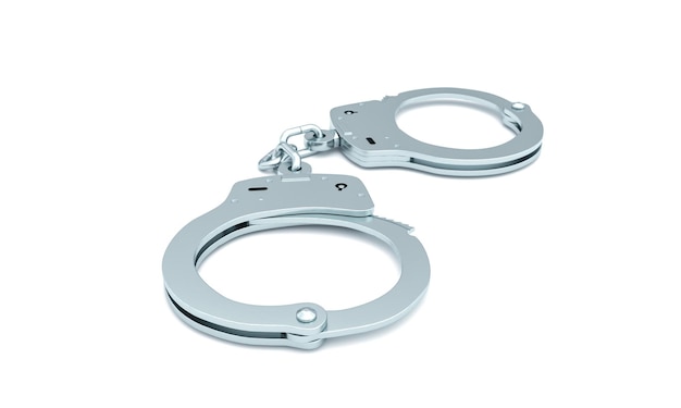 Steel handcuffs on a white background