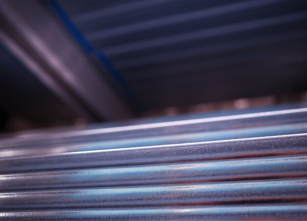 Steel materials at warehouse texture bokeh background