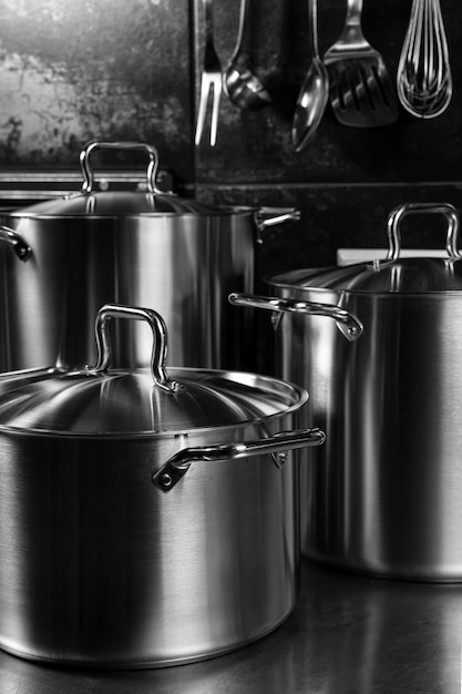 Steel pan side view. On a white isolated background