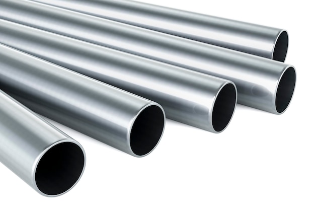 Steel pipes 3D rendering isolated on white background