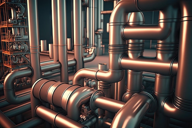 Steel pipes factory or plant d rendering illustration