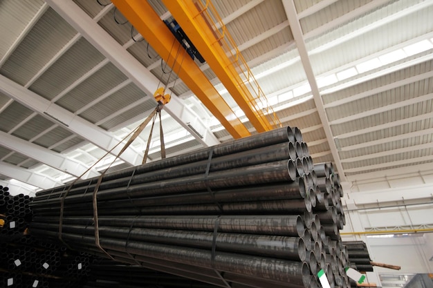 Steel pipes inside the factory