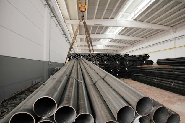 Steel pipes inside the factory