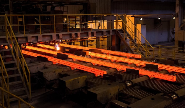 Steel production metal construction plant Metal rolling process Hot red steel