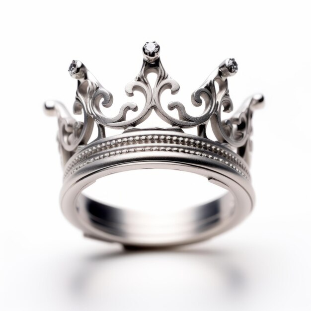 Photo steel ring inspired by crown on white background product photography