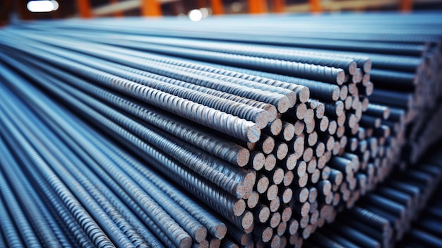 Photo steel rods for reinforcing concrete in the warehouse