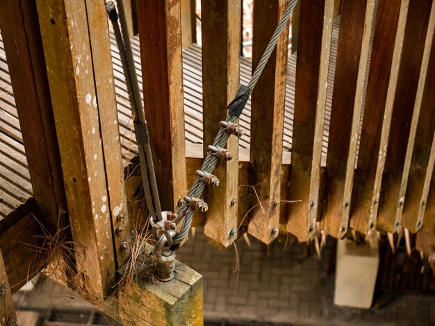 steel ropes used as wooden supports for stairs