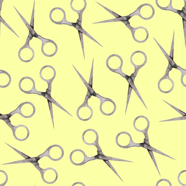 Steel scissors watercolor seamless pattern