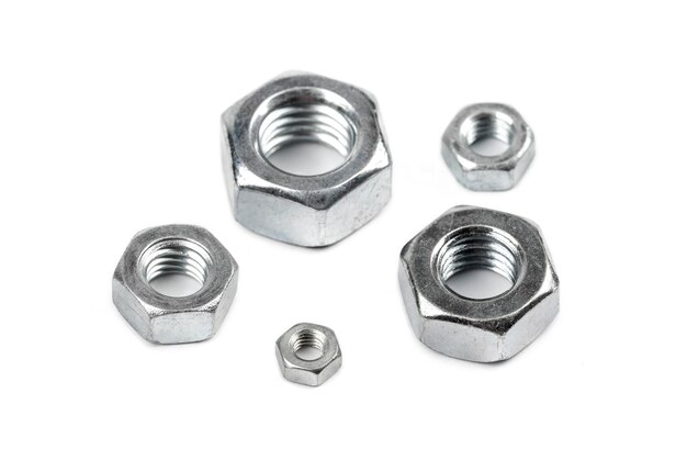 Steel screw nuts in different sizes