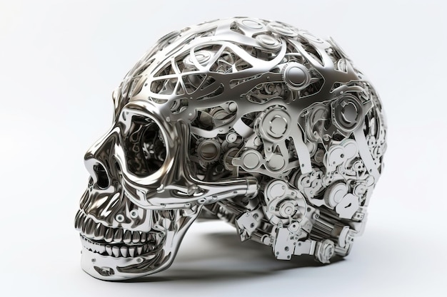 Steel skull with a mechanism isolate on a white background AI generated