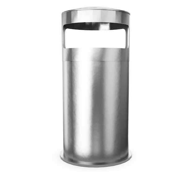 Steel trash can isolated on white. 3d illustration