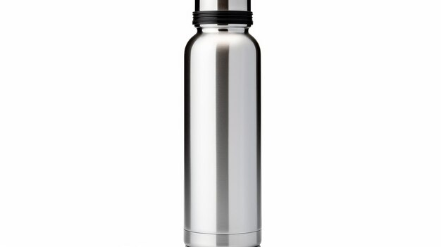 Steel Water Bottle on White Background