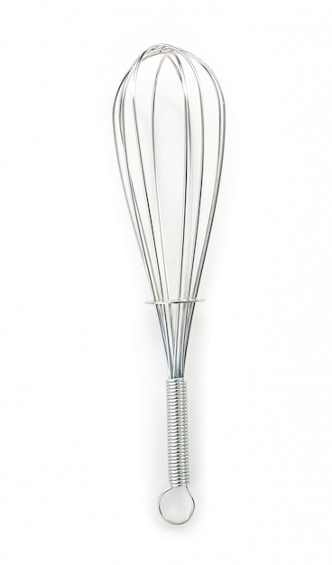 Steel whisk on white background