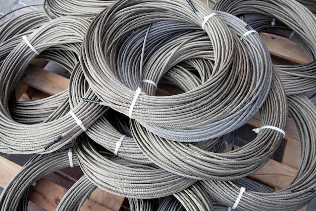 Steel wire ropes in factory