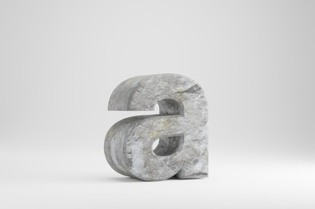 Steen 3d letter A kleine letters. Rock getextureerde brief geïsoleerd op een witte achtergrond. 3D-gerenderde steen lettertype karakter.