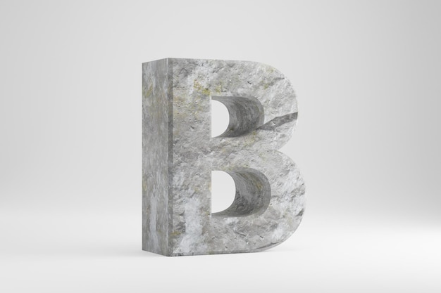 Steen 3d letter B hoofdletters. Rock getextureerde brief geïsoleerd op een witte achtergrond. 3D-gerenderde steen lettertype karakter.