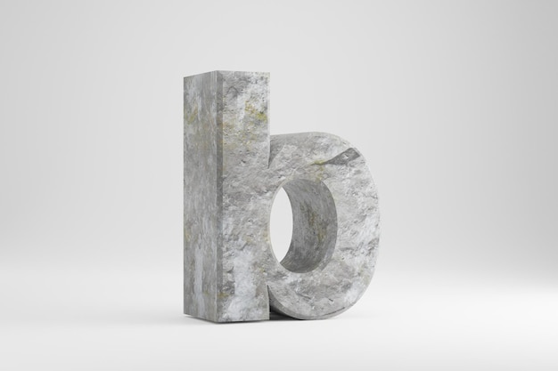 Steen 3d letter B kleine letters. Rock getextureerde brief geïsoleerd op een witte achtergrond. 3D-gerenderde steen lettertype karakter.