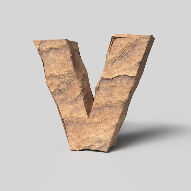 Steenlettertype 3D Render van Letter V