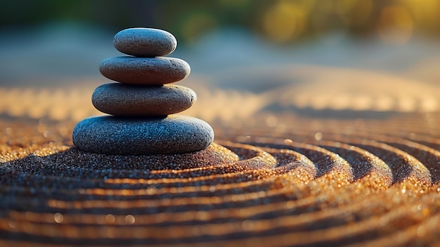 Foto steenstapels voor ontspanning meditatieve zen steentoren te midden van de golven