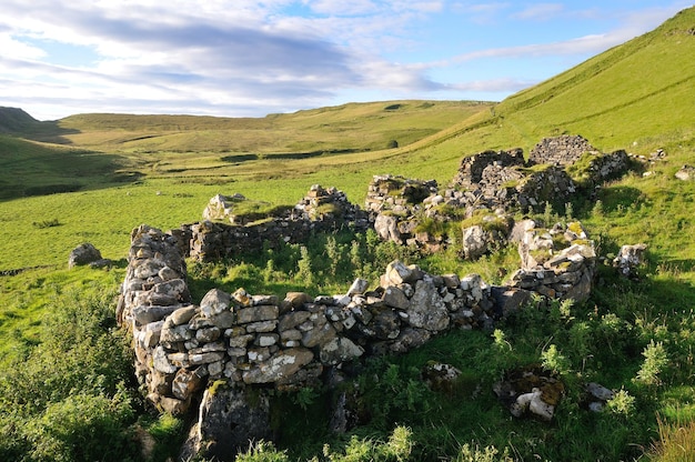 Steenstructuur op een graslandschap op het eiland Skye