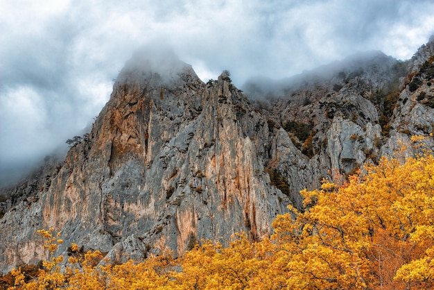 Steep cliffs covered with clouds