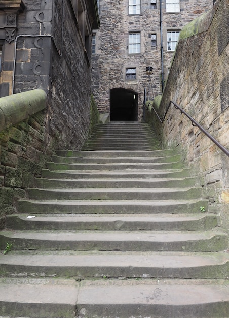 Steep steps linking the Old Town with the New Town in Edinburgh, UK