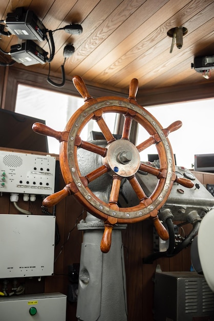 Steering wheel in the captain's cabin