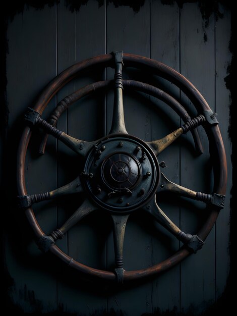 A steering wheel on a dark background with the word " the word " on it. "
