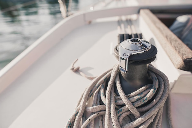 Photo steering wheel on a luxury yacht
