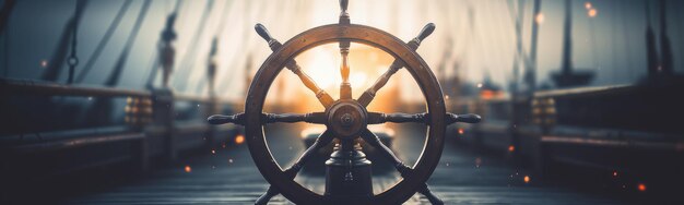 Steering wheel on ship