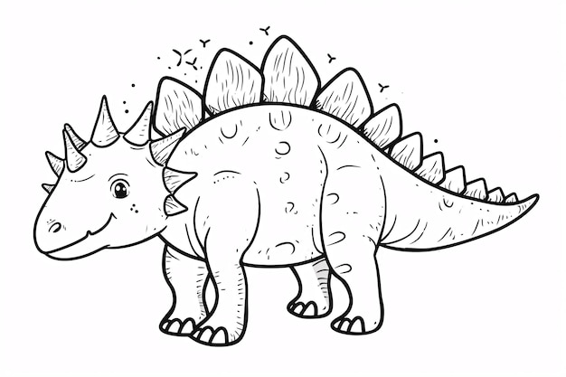 Stegosaurus Dinosaurus Zwarte Witte Lineaire Doodles Lijnkunst Kleurblad Kinderen Kleurboek