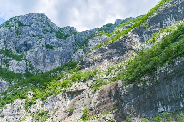 Steile berghellingen in de canyons langs de rivier de Moraca.