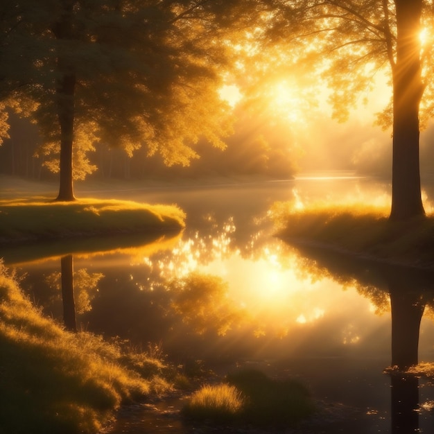 Stel de scène in tijdens het gouden uur wanneer warm zonlicht