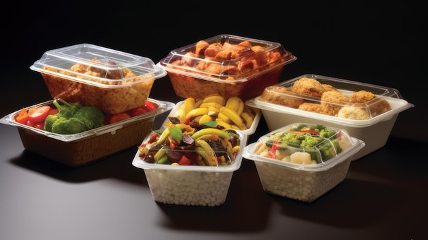 Foto stel een fastfoodmenu op in plastic styrofoamcontainers