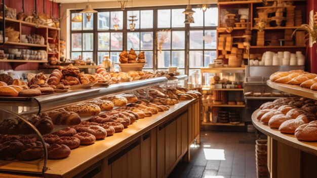 Foto stel een verhaal in een plaatselijke bakkerij waar bewoners verzamelen voor een wekelijkse gebak en koffie sociale