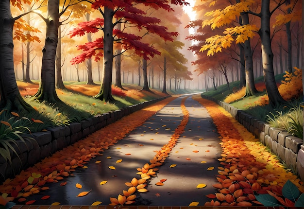 Stel je de rust en schoonheid van de natuur voor in een hyperrealistische illustratie van de herfstachtergrond