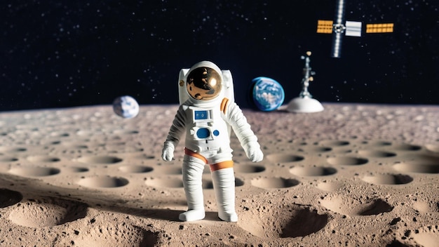 Stel je een model voor van een astronaut die op het oppervlak van een planeet loopt.