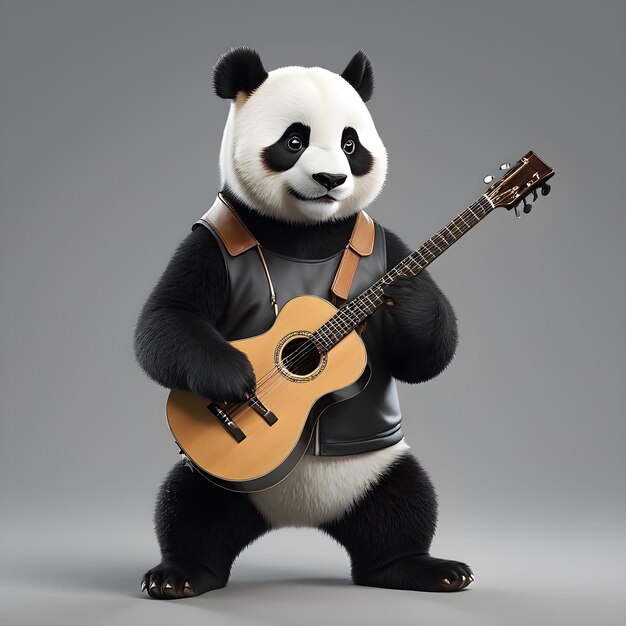 Stel je een prachtige 3D-illustratie voor van een panda-muzikant die zo ultra-realistisch en gedetailleerd is dat je