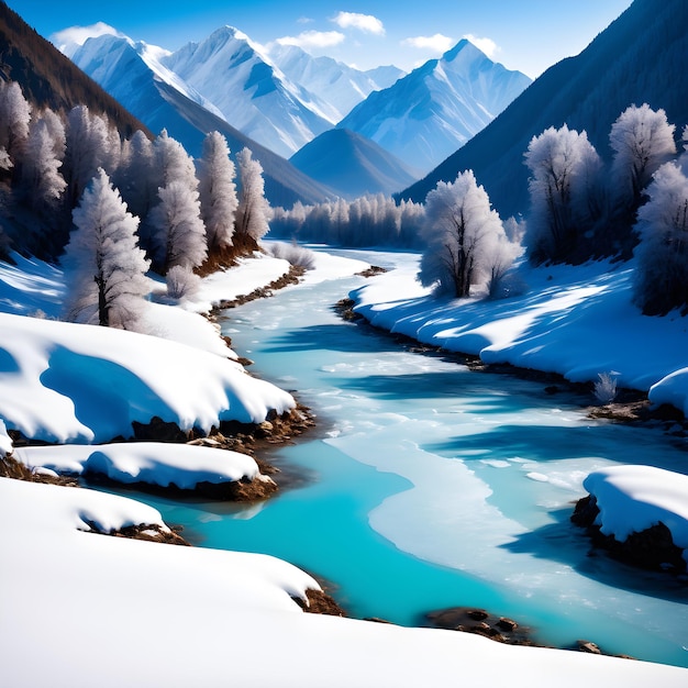 Stel je voor dat je op de oevers van een winterrivier staat, omringd door een adembenemend landschap van sneeuw voor