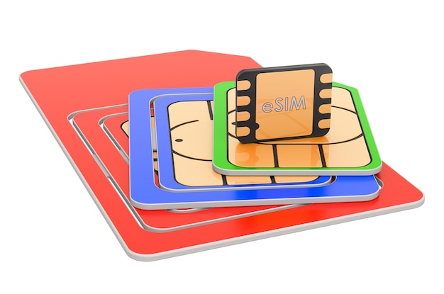 Foto stel simkaarten in voor mobiele apparaten met chip 3d-weergave