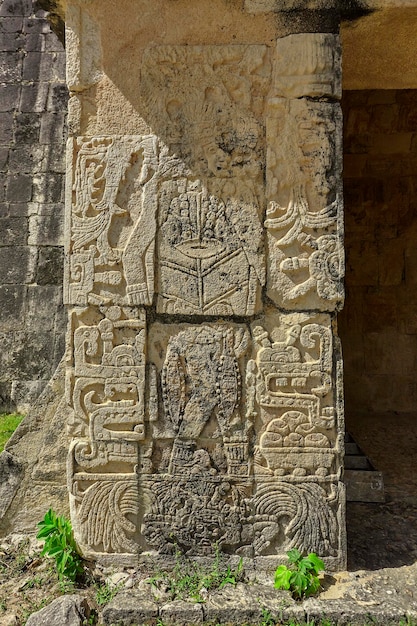 Stele with Mayan inscriptions in Chichen Itza