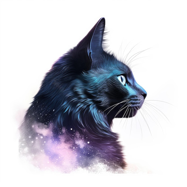 Photo stellar feline enchanting 3d double exposure with nebulas and clouds captivating character design