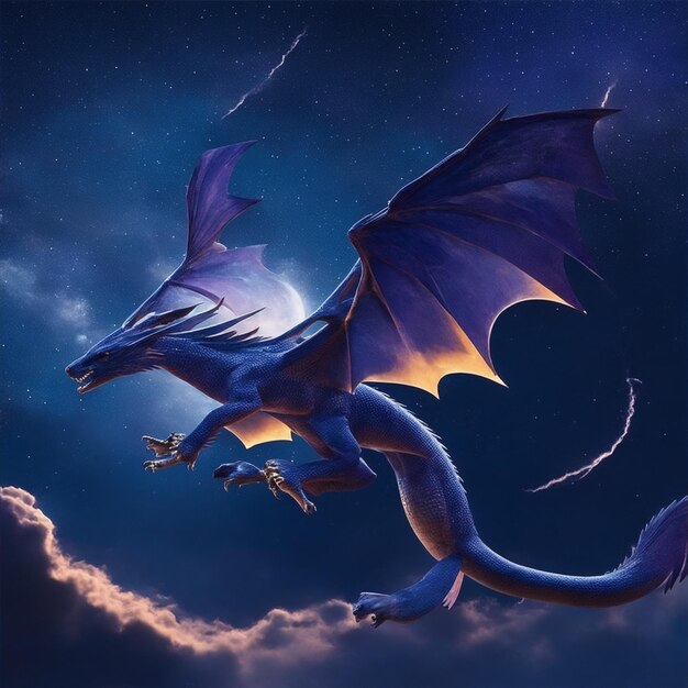 Stellar Flight The Majestic Dragons Wings Aglow in the Night Sky