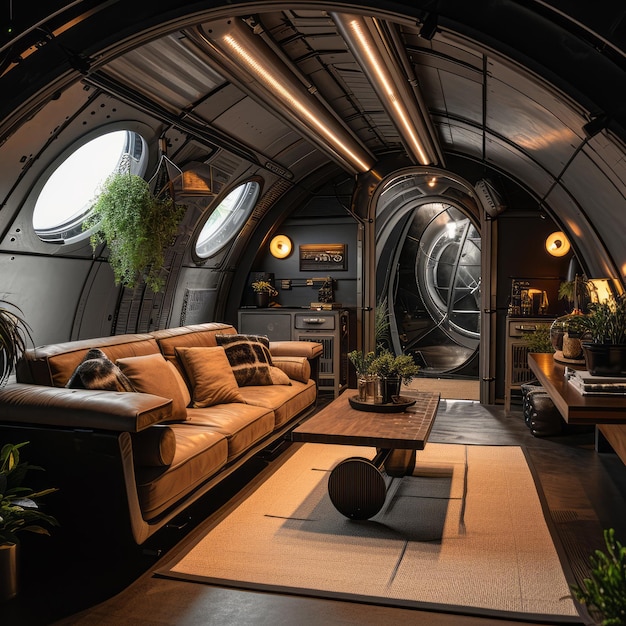 Photo the stellar sanctum a coniferous cozy and modern man cave bunker in the spacex starship human la