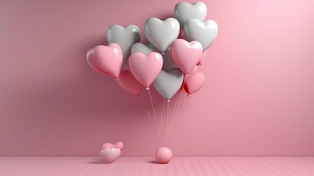 Stelletje heldere rode ballonnen gerangschikt in hartvorm drijvende cadeau voor liefde op witte 3D achtergrond